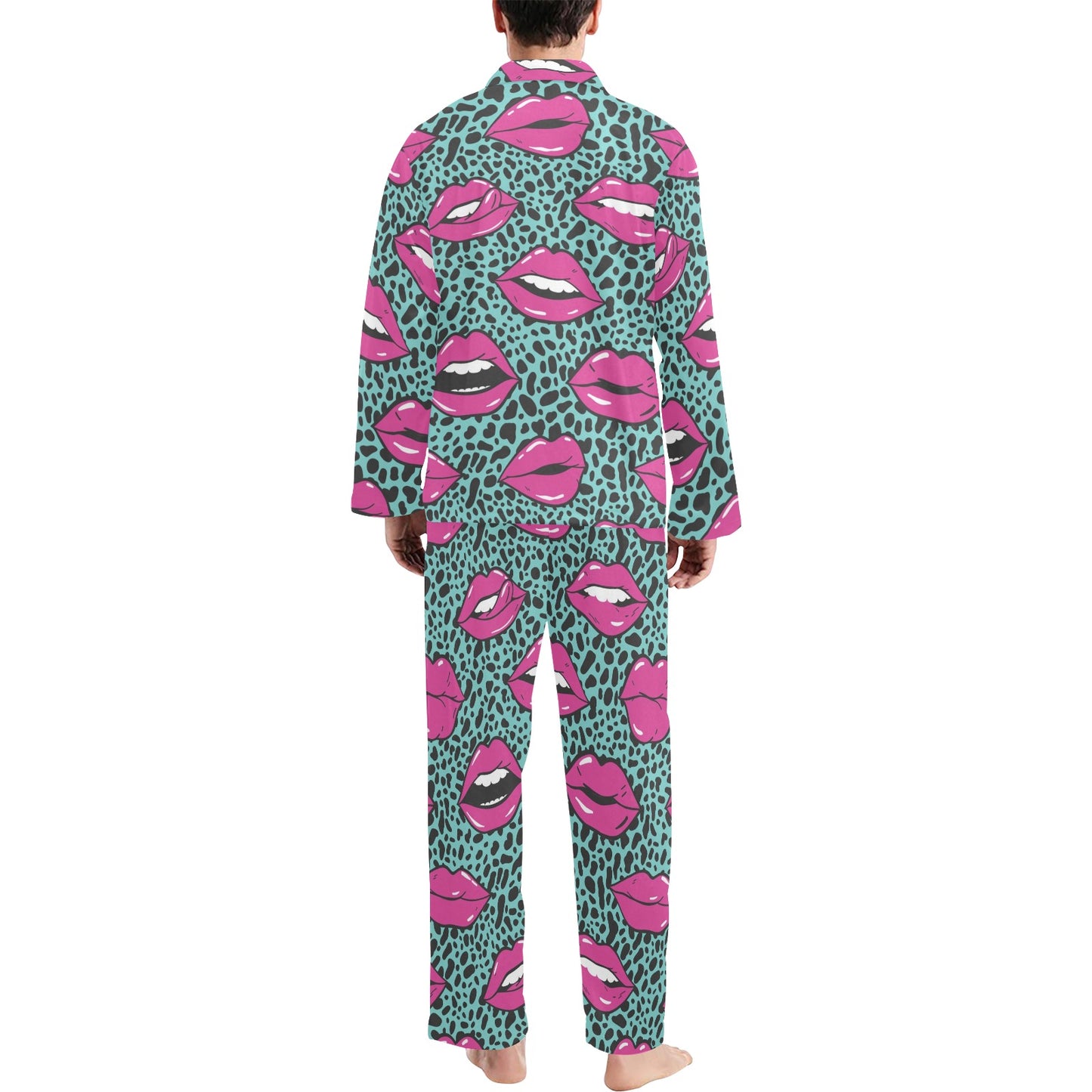 Lip Pattern Print Design 04 Men's Long Pajama Set