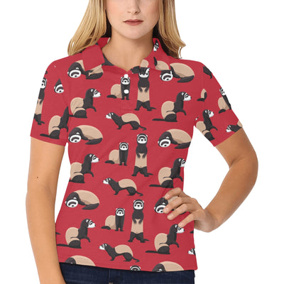 Ferret Pattern Print Design 02 Women's Polo Shirt