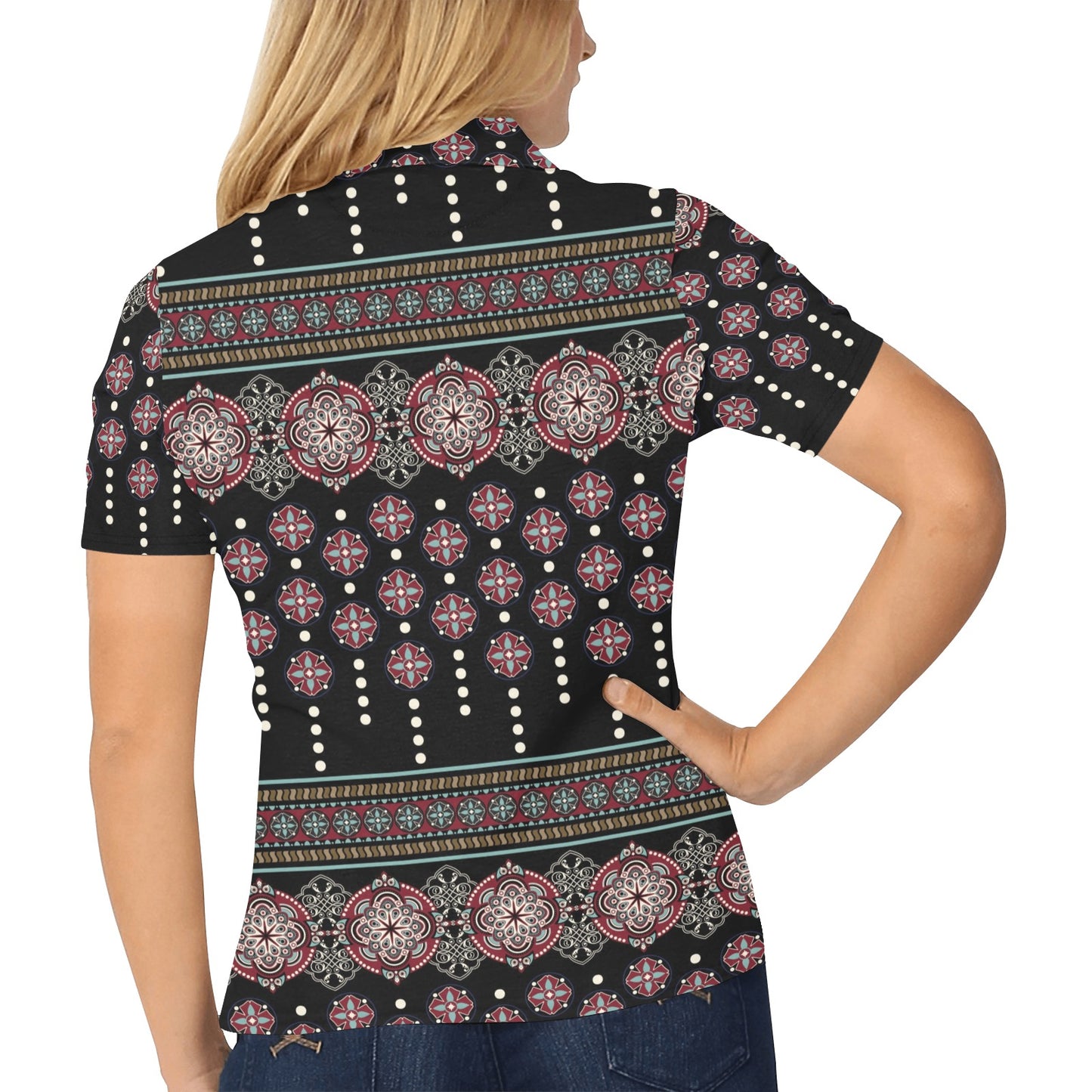 Ethnic Dot Style Print Pattern Women's Polo Shirt