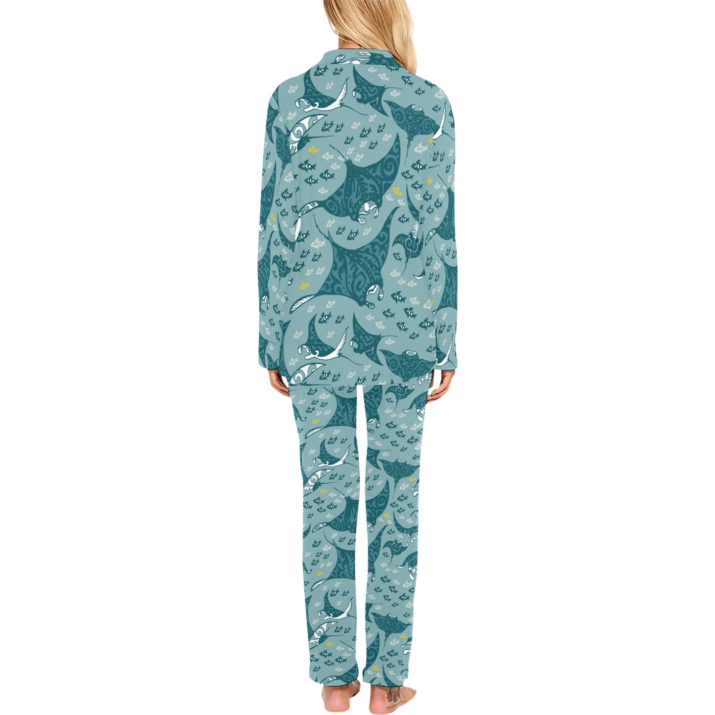 Manta Ray Tribal Pattern Print Design 03 Women's Long Pajama Set