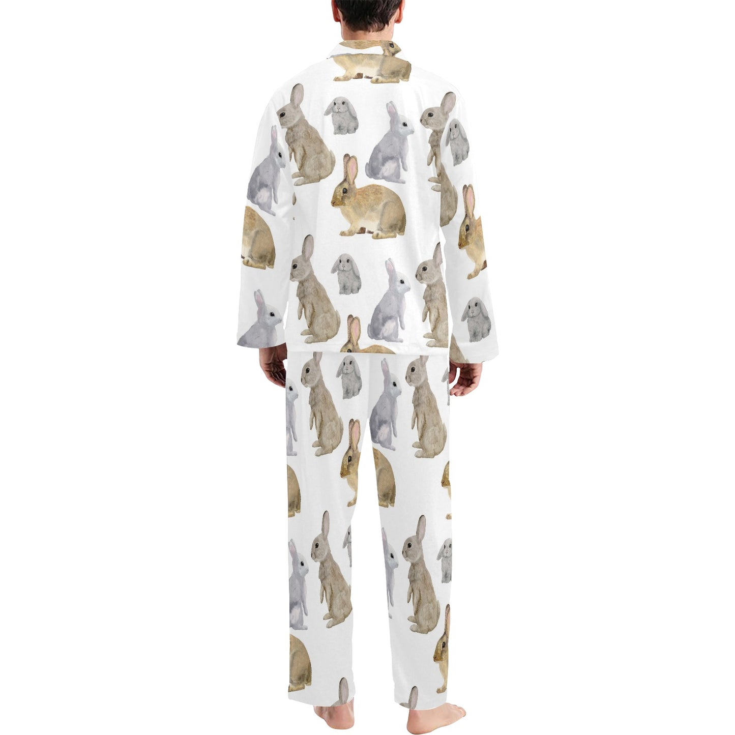 Rabbit Pattern Print Design 02 Men's Long Pajama Set