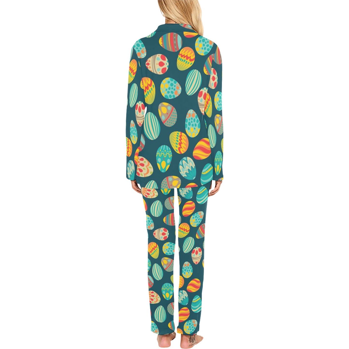 Easter Eggs Pattern Print Design RB09 Women's Long Pajama Set