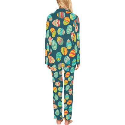 Easter Eggs Pattern Print Design RB09 Women's Long Pajama Set