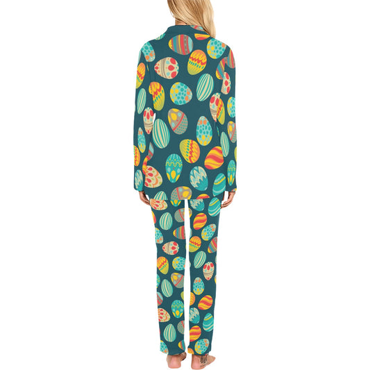 Easter Eggs Pattern Print Design RB09 Women's Long Pajama Set