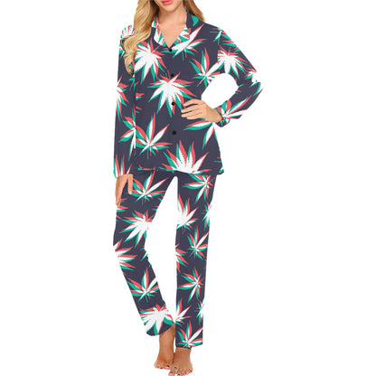 Pot Leaf Pattern Print Design A01 Women's Long Pajama Set
