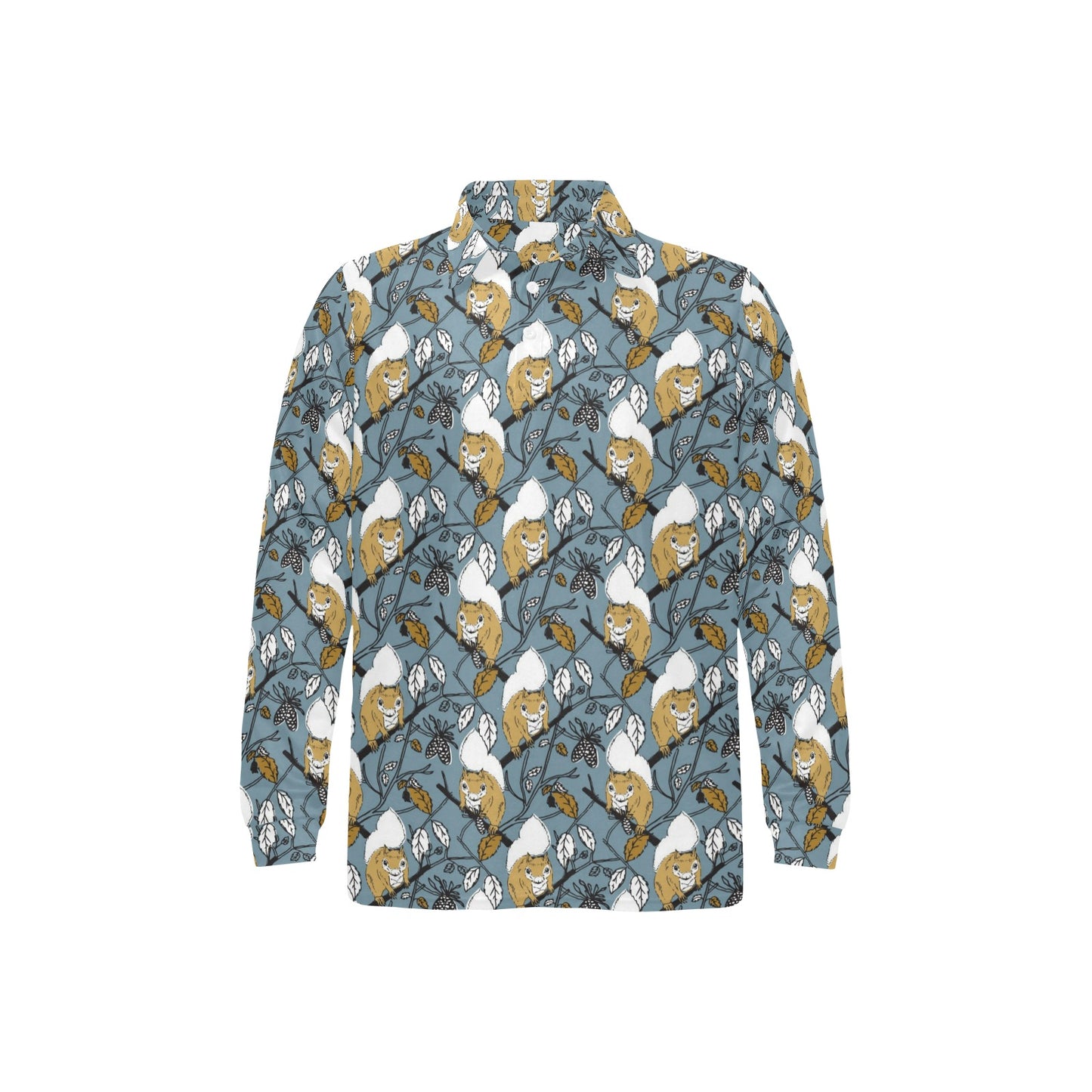 Squirrel Print Design LKS305 Long Sleeve Polo Shirt For Men's