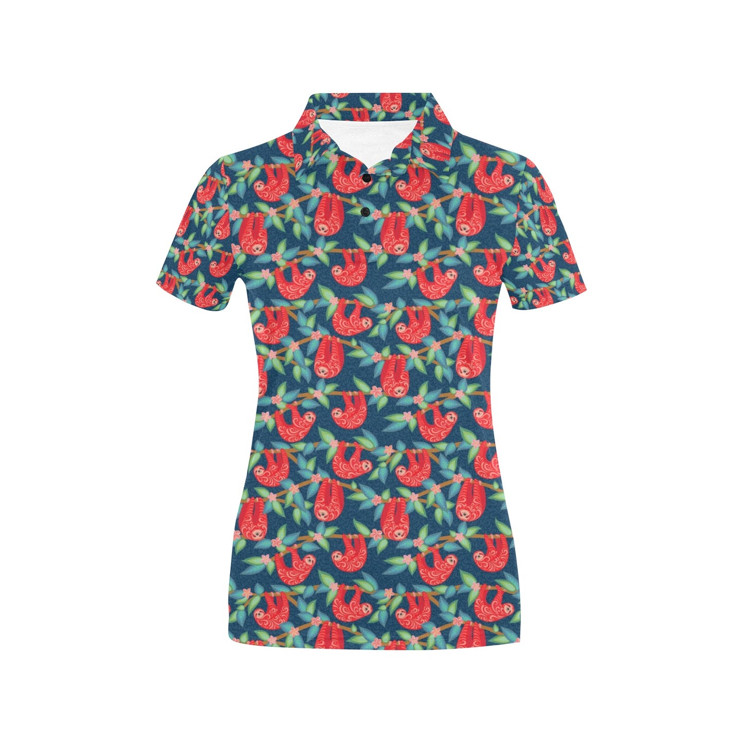 Sloth Red Design Themed Print Women's Polo Shirt