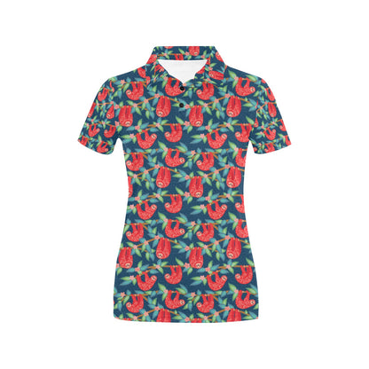 Sloth Red Design Themed Print Women's Polo Shirt