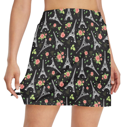 Eiffel Tower Rose Print 17" Golf & Pickleball Skort with Pockets
