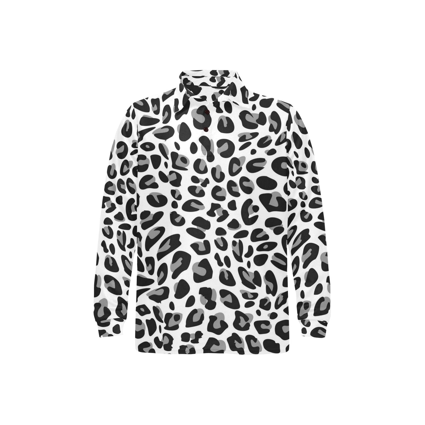 Snow Leopard Skin Print Long Sleeve Polo Shirt For Men's