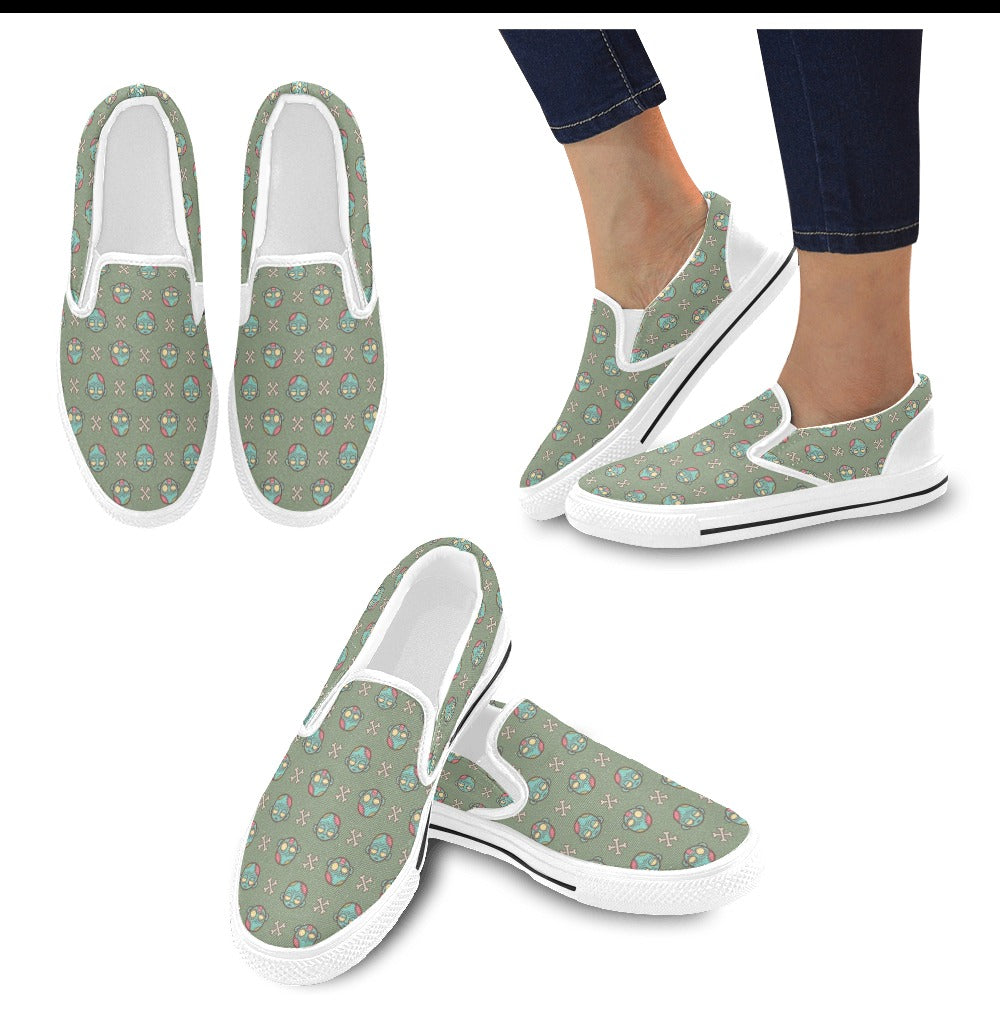 Zombie Print Design LKS301 White Slip Ons Canvas Women's Shoes
