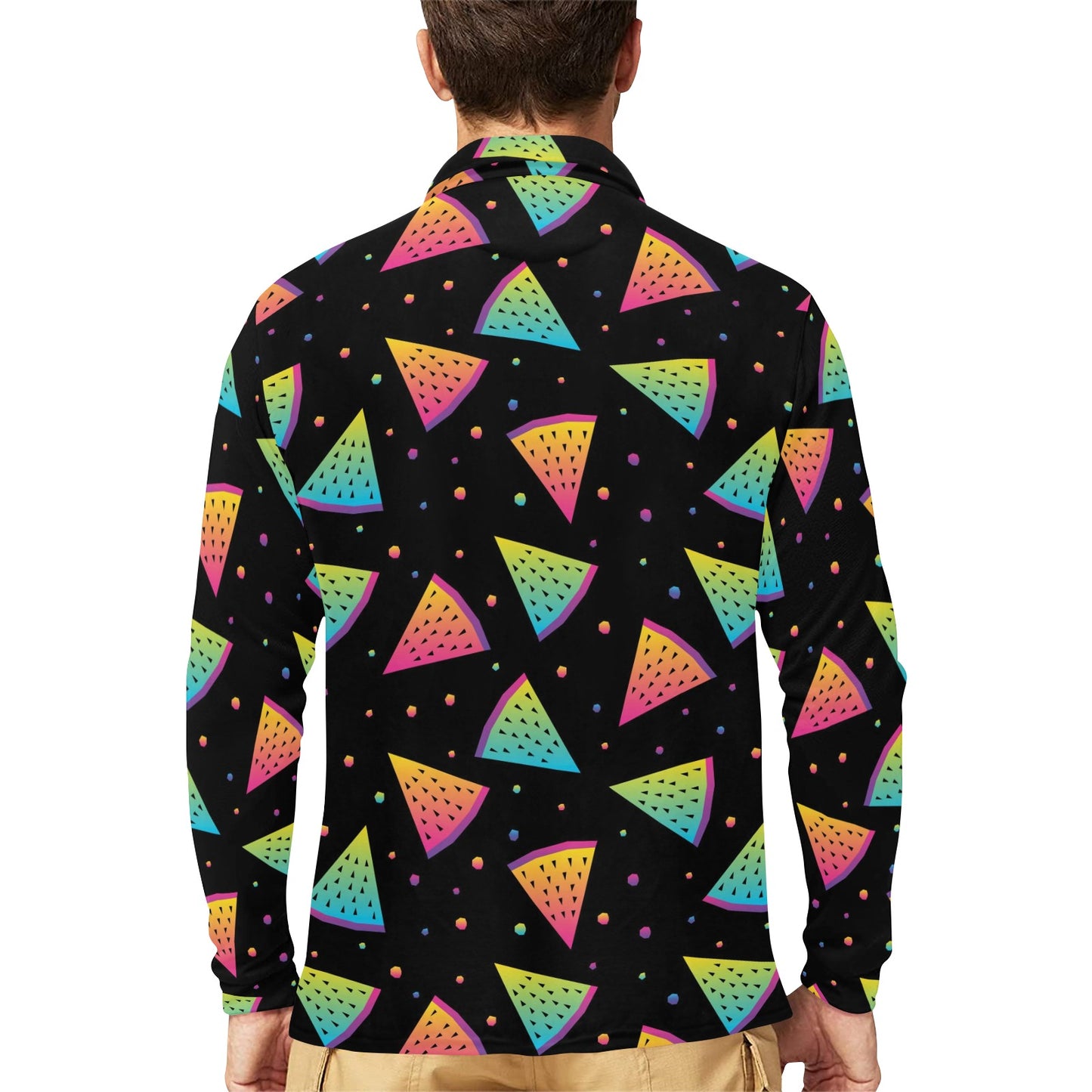 Rainbow Watermelon Pattern Print Design A04 Long Sleeve Polo Shirt For Men's