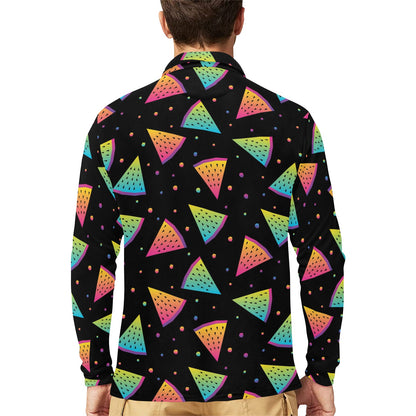 Rainbow Watermelon Pattern Print Design A04 Long Sleeve Polo Shirt For Men's