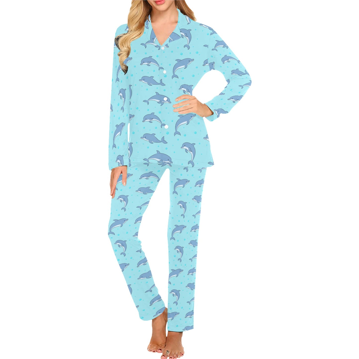 Dolphin Baby Cute Print Pattern Women's Long Pajama Set
