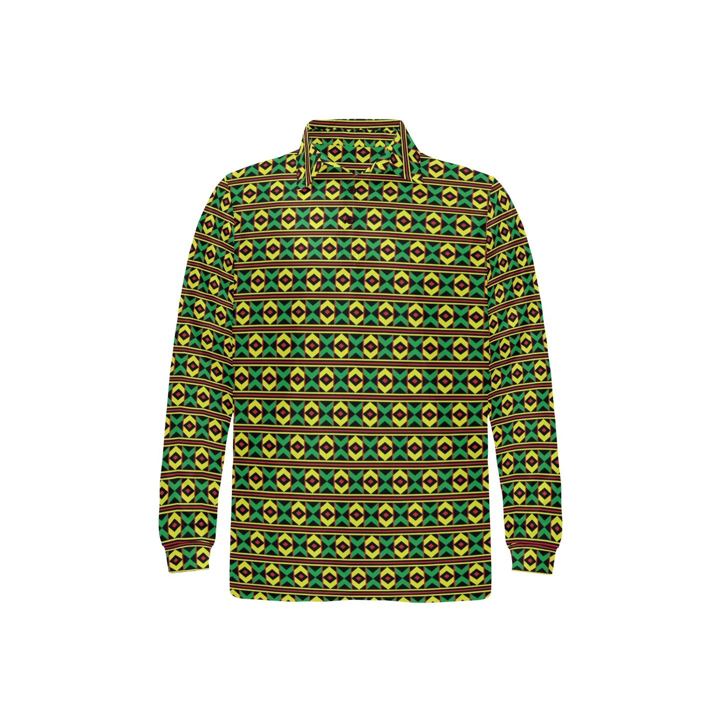 African Geometric Print Pattern Long Sleeve Polo Shirt For Men's