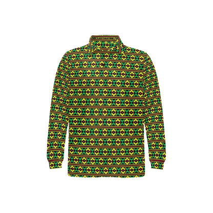 African Geometric Print Pattern Long Sleeve Polo Shirt For Men's