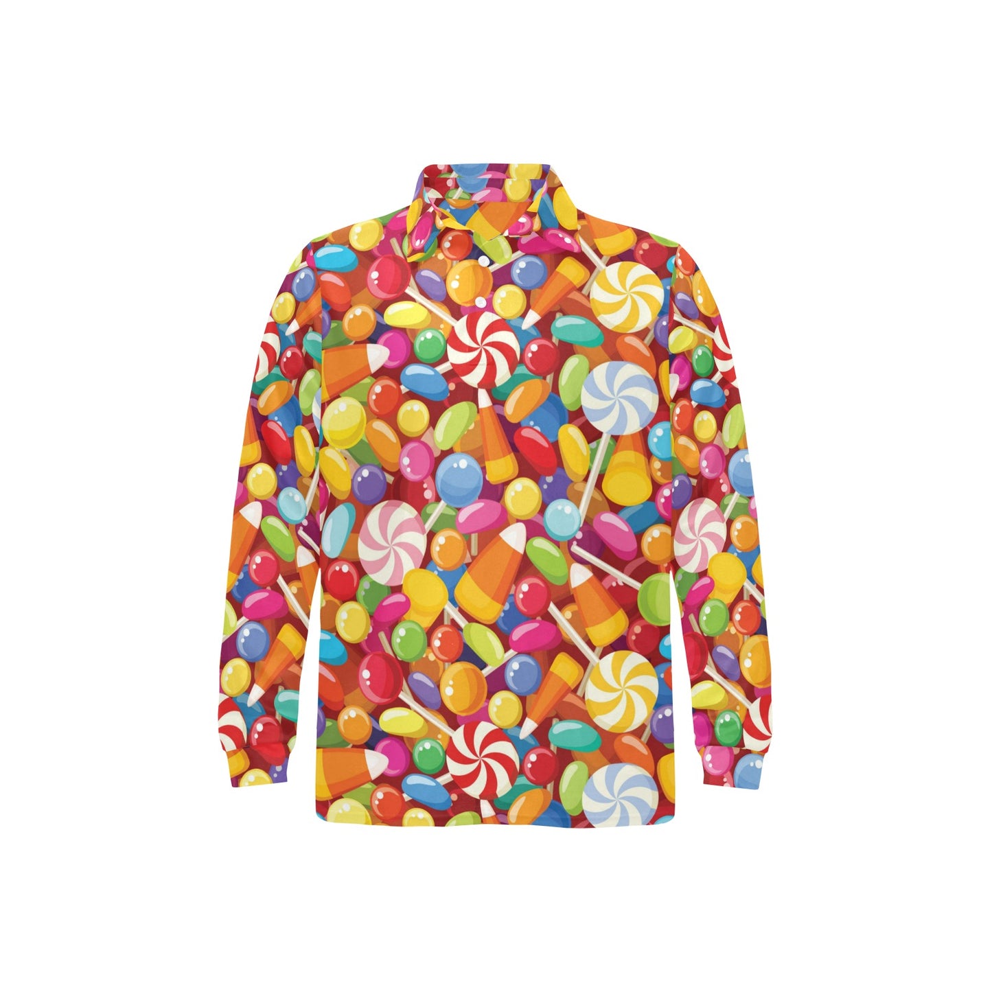 Candy Pattern Print Design 02 Long Sleeve Polo Shirt For Men's