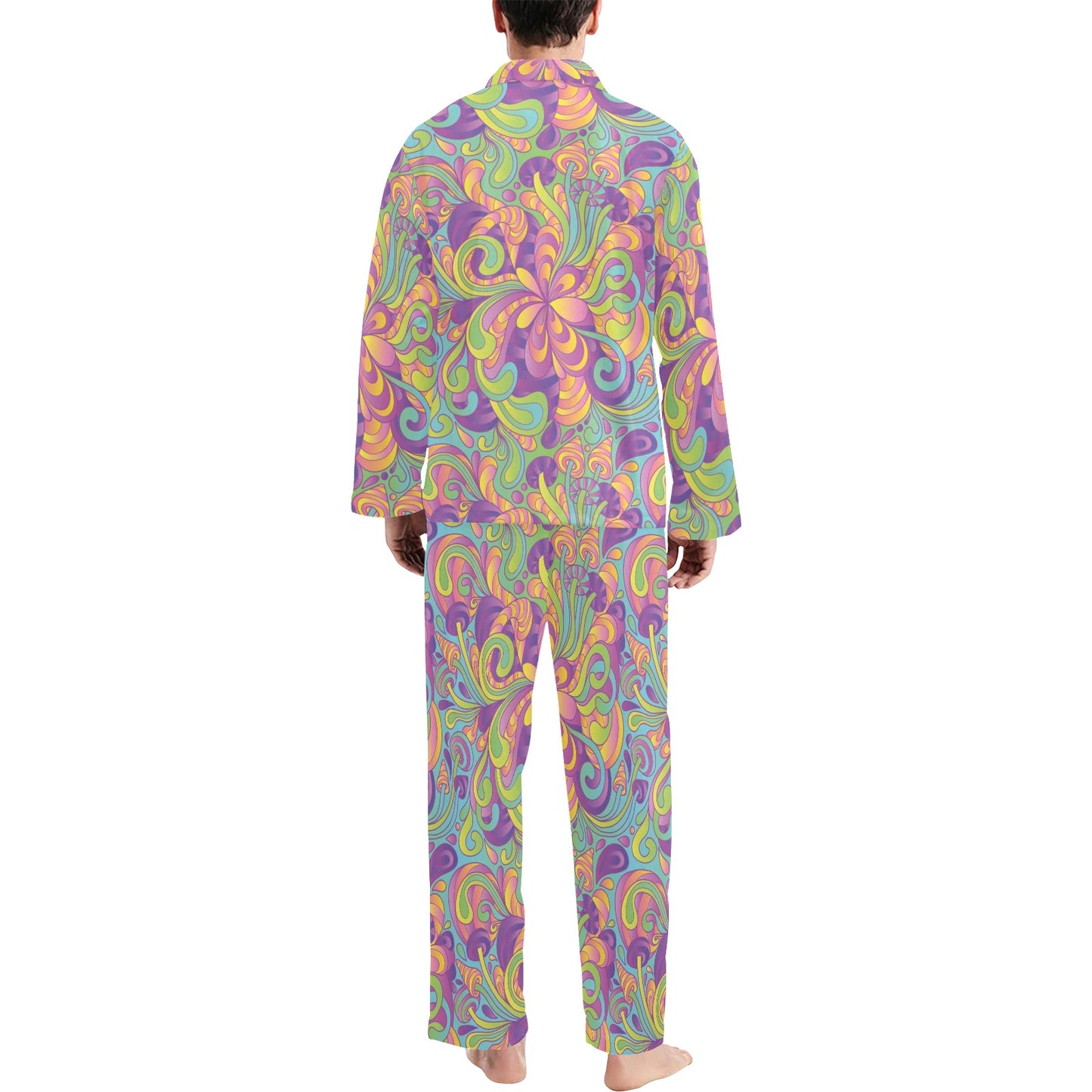Psychedelic Mushroom Pattern Print Design A05 Men's Long Pajama Set