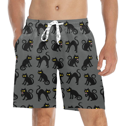 Black Cat Cute Print Pattern Men's Swim Trunks Beach Shorts