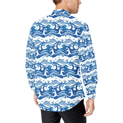 Wave Print Design LKS303 Men's Long Sleeve Dress Shirt
