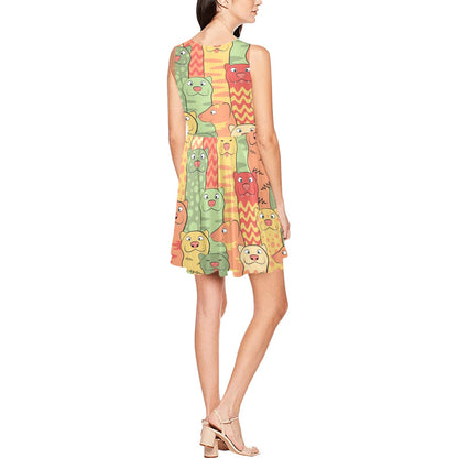 Ferret Pattern Print Design 01 Sleeveless Dress