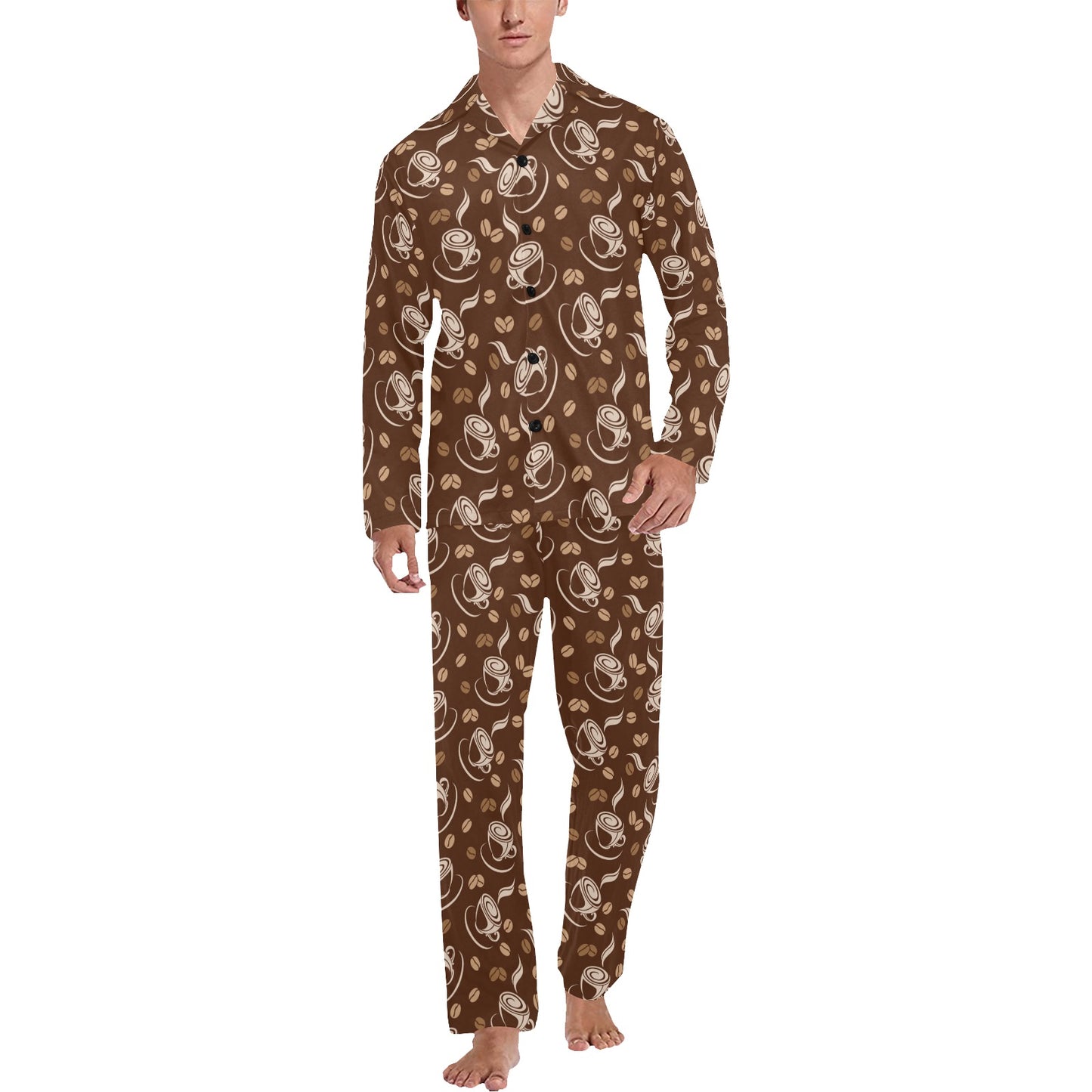 Coffee Pattern Print Design 03 Men's Long Pajama Set