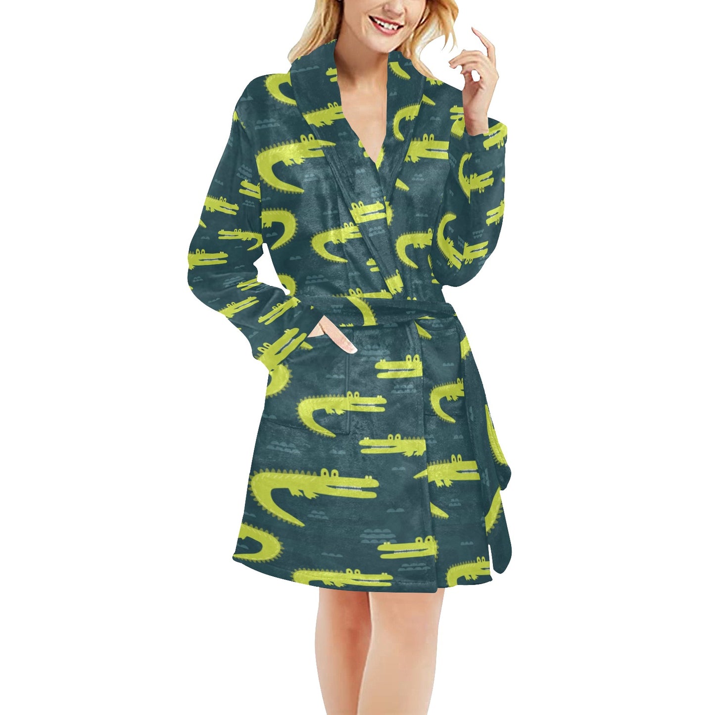 Alligator Pattern Print Design 03 Women's Fleece Robe