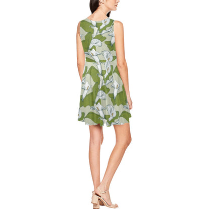 Lily Pattern Print Design LY08 Sleeveless Dress