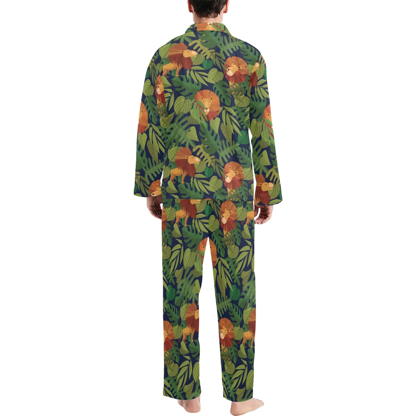 Lion Jungle Pattern Print Design 05 Men's Long Pajama Set