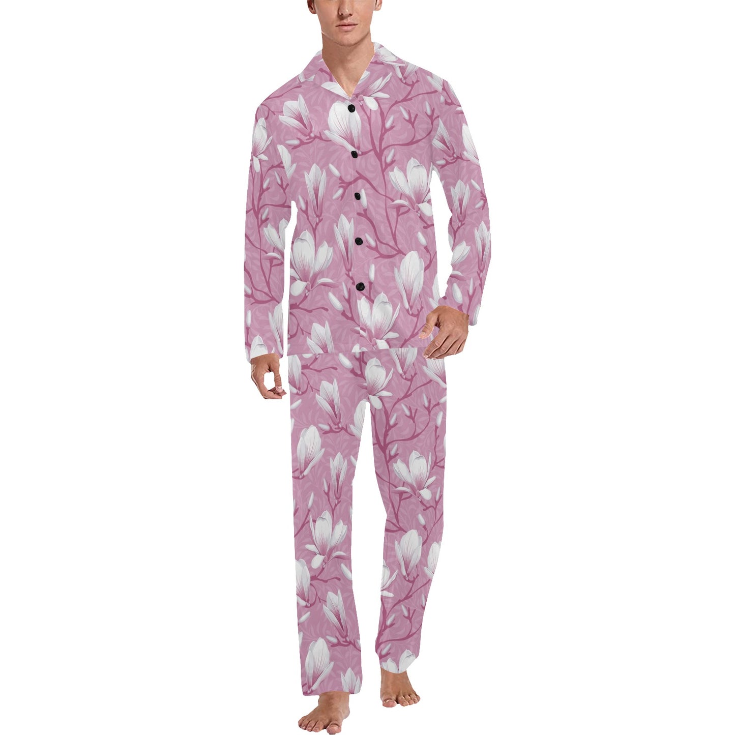 Magnolia Pattern Print Design MAG05 Men's Long Pajama Set