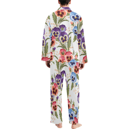 Pansy Pattern Print Design PS06 Men's Long Pajama Set