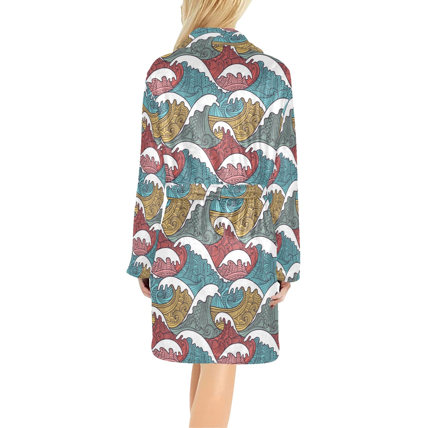 Tribal Wave Pattern Print Women's Fleece Robe