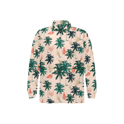 Palm Tree Pattern Print Design PT014 Long Sleeve Polo Shirt For Men's