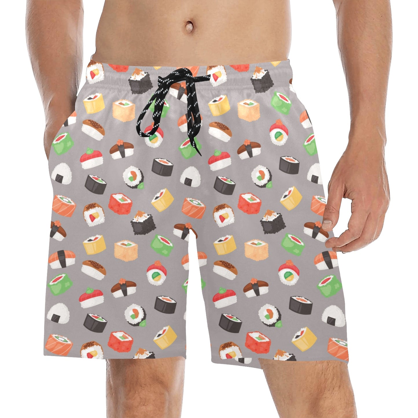Sushi Print Design LKS307 Men's Swim Trunks Beach Shorts