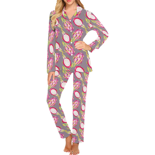 Dragonfruit Pattern Print Design DF03 Women's Long Pajama Set