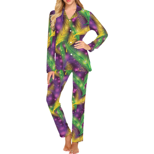 Mardi Gras Pattern Print Design 09 Women's Long Pajama Set