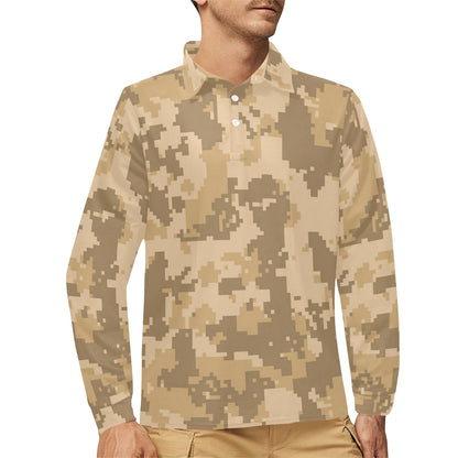 ACU Digital Desert Camouflage Long Sleeve Polo Shirt For Men's