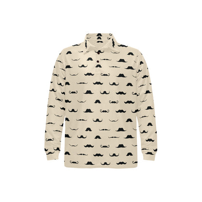 Mustache Pattern Print Design A03 Long Sleeve Polo Shirt For Men's