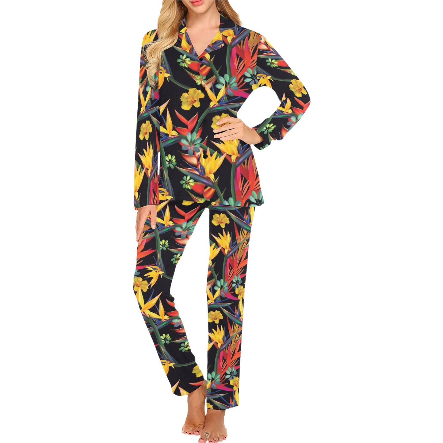 Bird Of Paradise Pattern Print Design BOP016 Women's Long Pajama Set