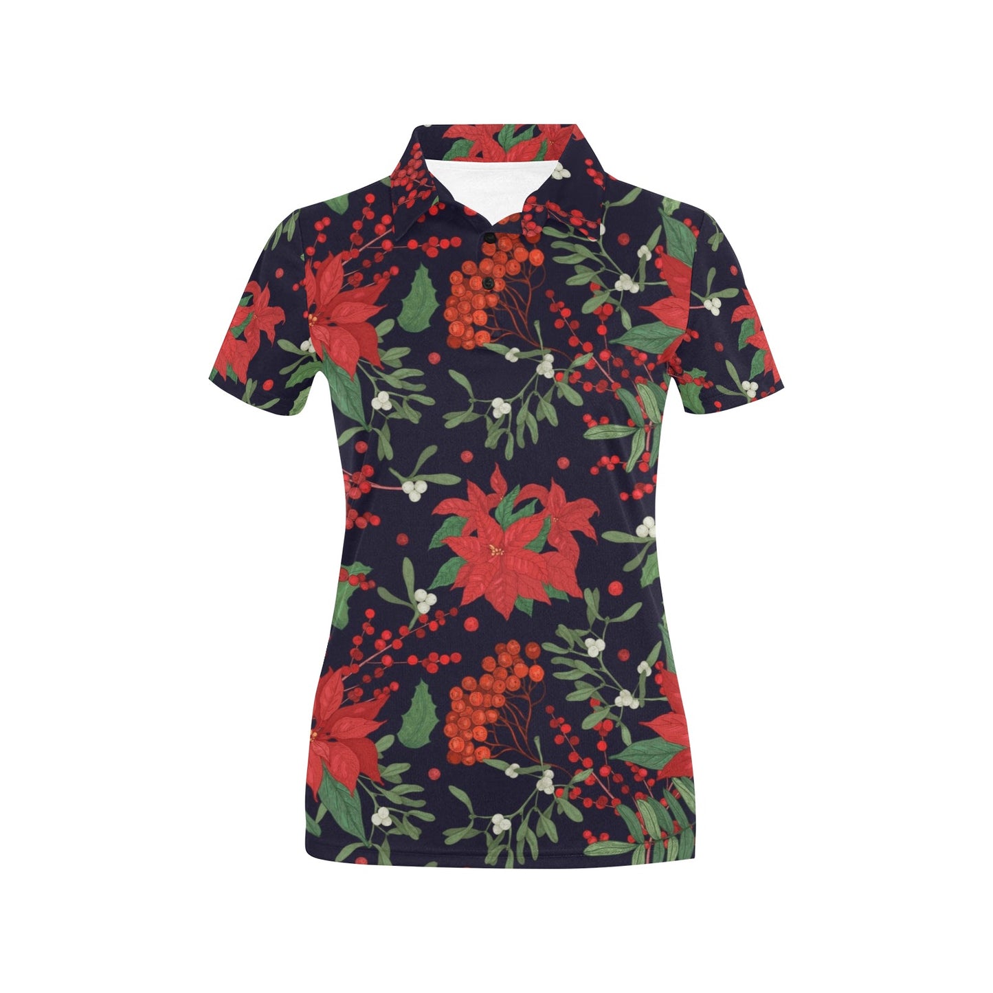 Poinsettia Pattern Print Design POT02 Women's Polo Shirt