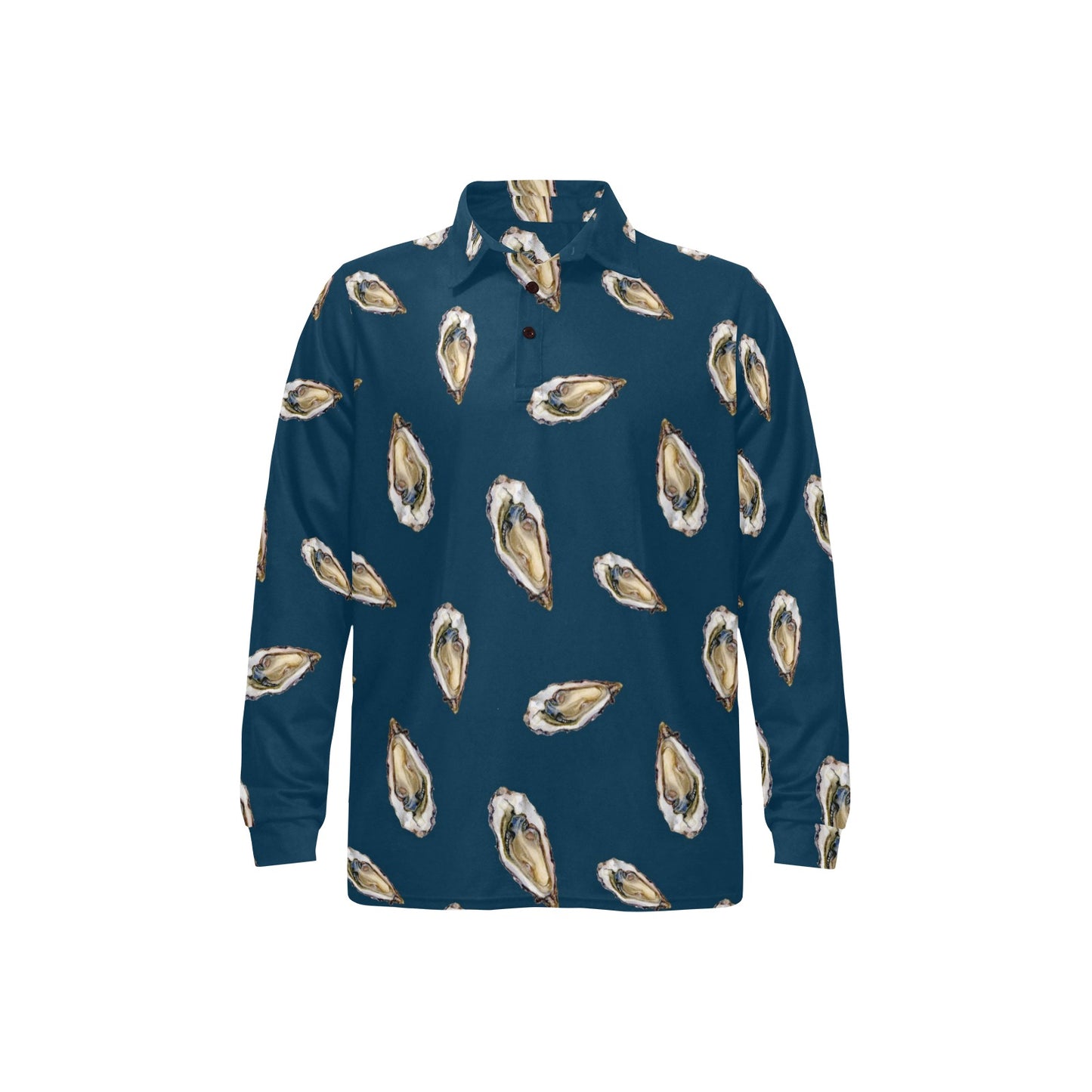 Oyster Pattern Print Design 03 Long Sleeve Polo Shirt For Men's