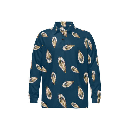 Oyster Pattern Print Design 03 Long Sleeve Polo Shirt For Men's