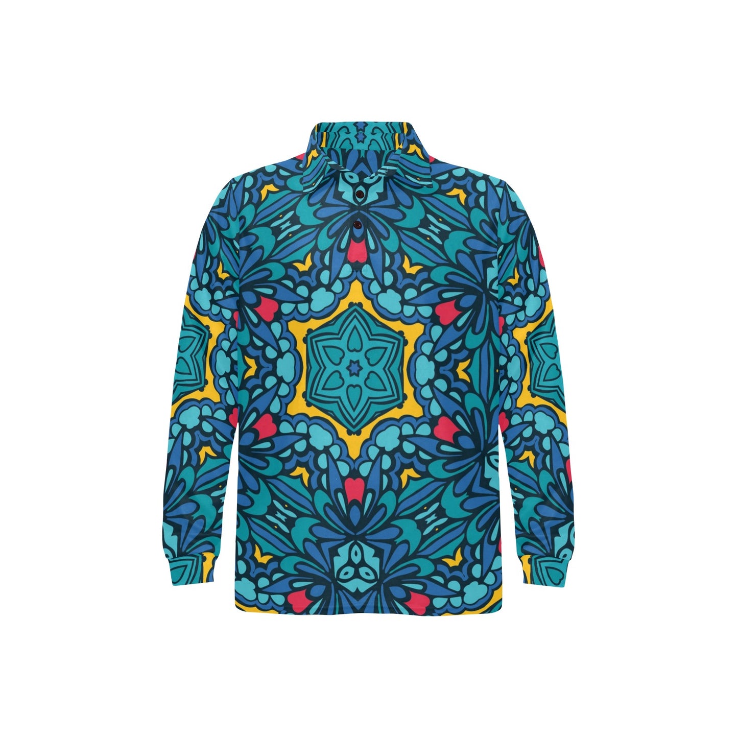 Kaleidoscope Pattern Print Design 04 Long Sleeve Polo Shirt For Men's