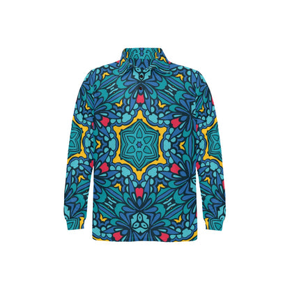 Kaleidoscope Pattern Print Design 04 Long Sleeve Polo Shirt For Men's
