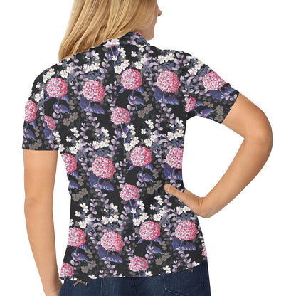 Hydrangea Pattern Print Design HD04 Women's Polo Shirt