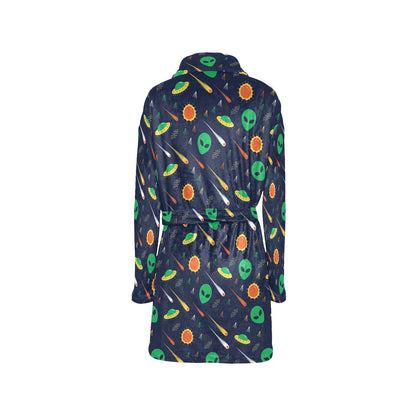 Alien UFO Pattern Print Design 05 Women's Fleece Robe