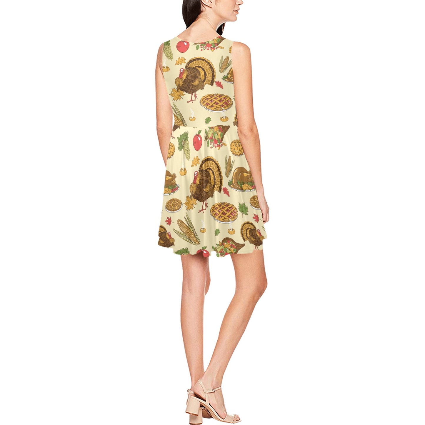 Turkey Pattern Print Design 02 Sleeveless Dress