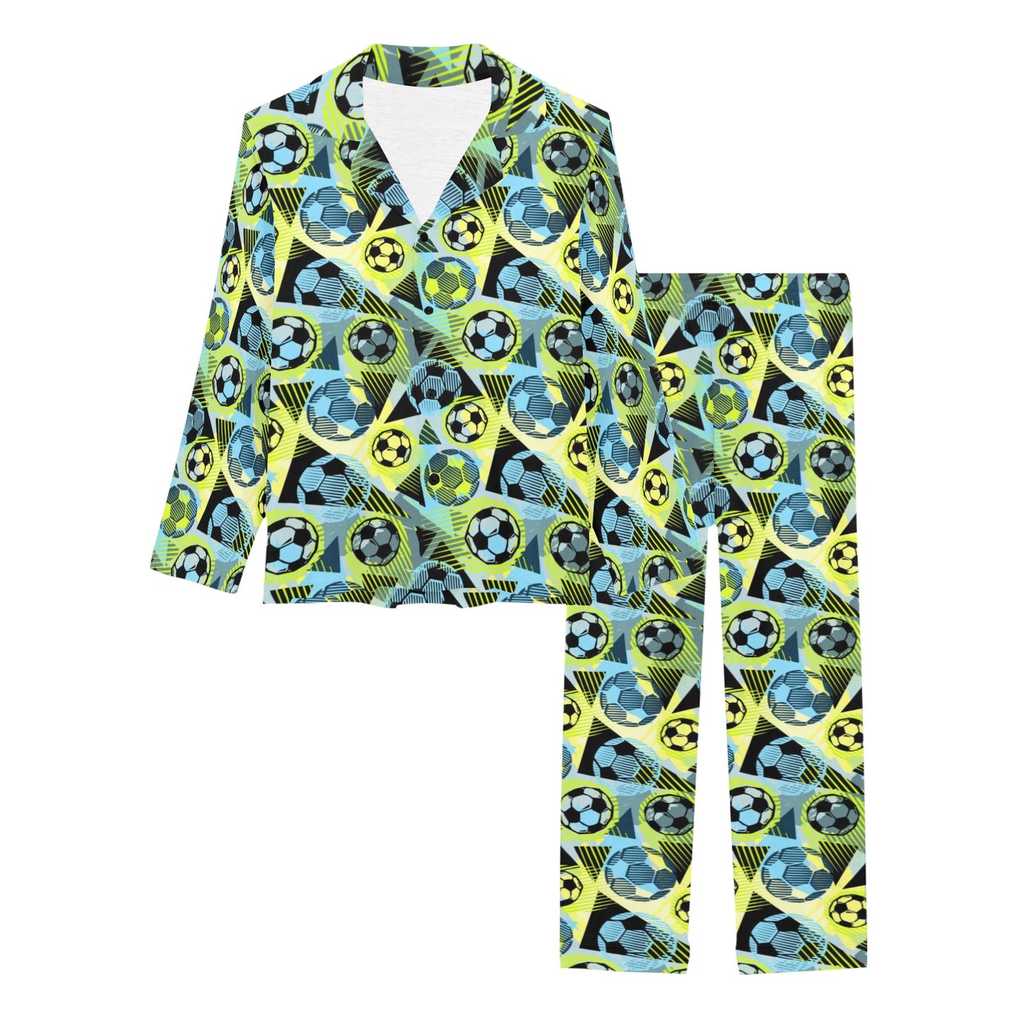 Soccer Ball Themed Print Design Women's Long Pajama Set