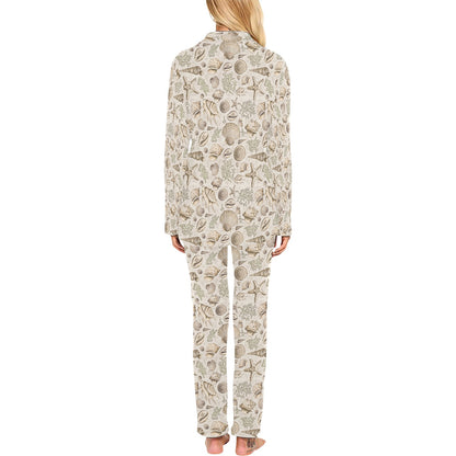 Seashell Print Design LKS304 Women's Long Pajama Set