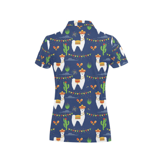 Llama Cactus Pattern Print Design 05 Women's Polo Shirt